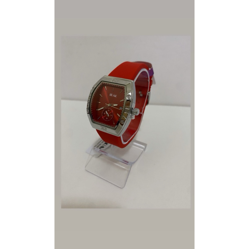 Jam Tangan Cewek Petak Silver Merah