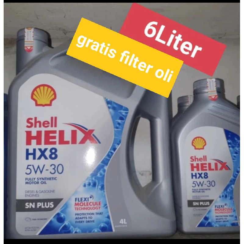 oli shell helix HX8 5w/30 (4L + 2L) 6Liter / paket gratis filter oli