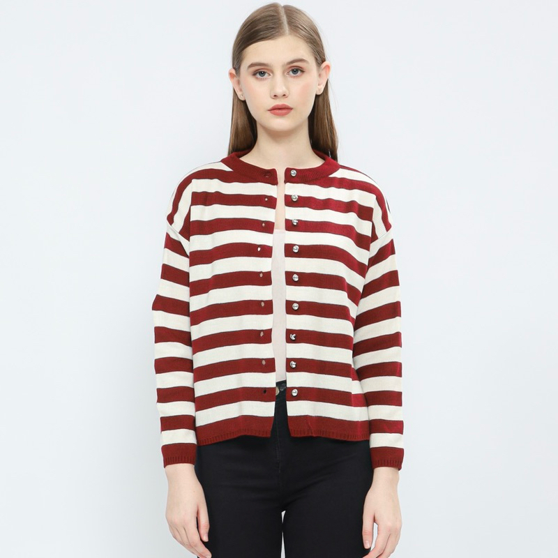 Nitstar IU Cardigan Korean Style Atasan Rajut Stripe Wanita