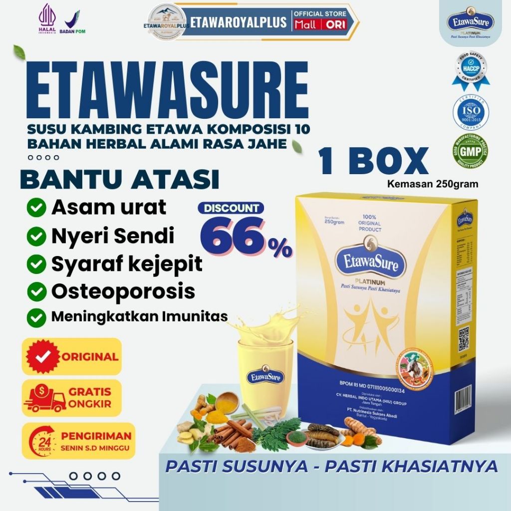 

Etawasure Platinum Susu Kambing Etawa Cegah Nyeri Sendi & Masalah Tulang kemasan 250g - 1 BOX