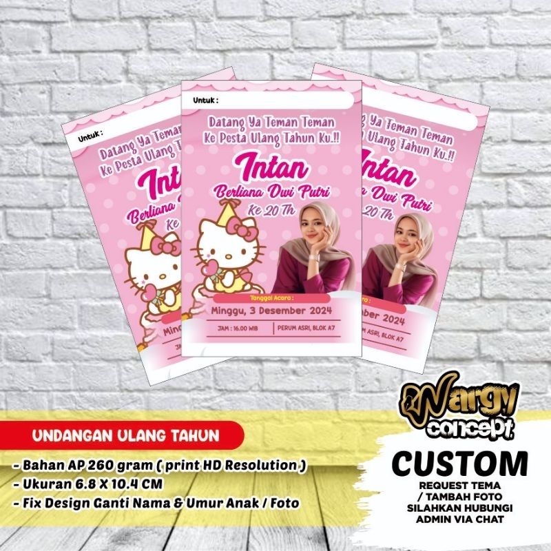 Undangan ulang tahun anak cewe,  undangan custom free desain