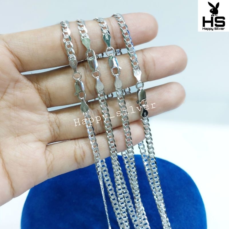 Kalung Perak Pria Wanita Silver 925 Lapis Emas Putih Model Rantai Sisik Naga - Kalung Anti Karat - P