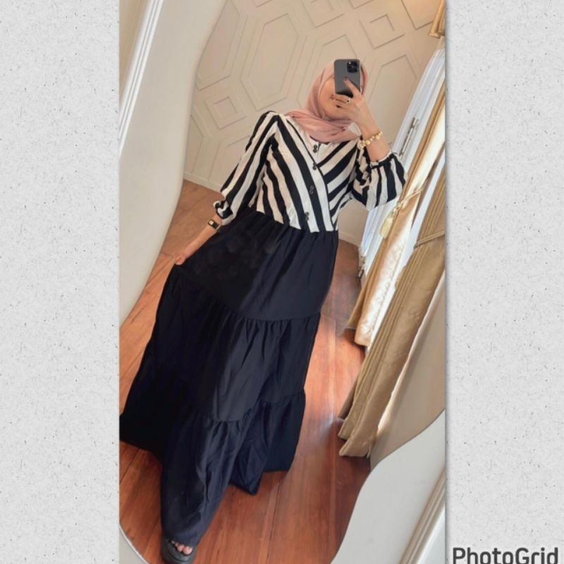 gamis salur kombinasi polos