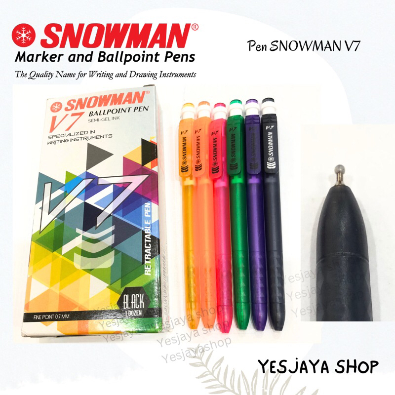 

{12 pcs} Pen SNOWMAN V7 Tinta hitam 0.7 mm / Pulpen Snowman V7 grosir