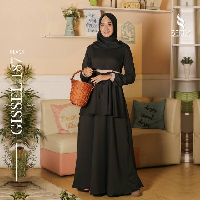 Baru Seply Gamis Muslimah Gissel 187 Hitam Wolly Crepe Premium