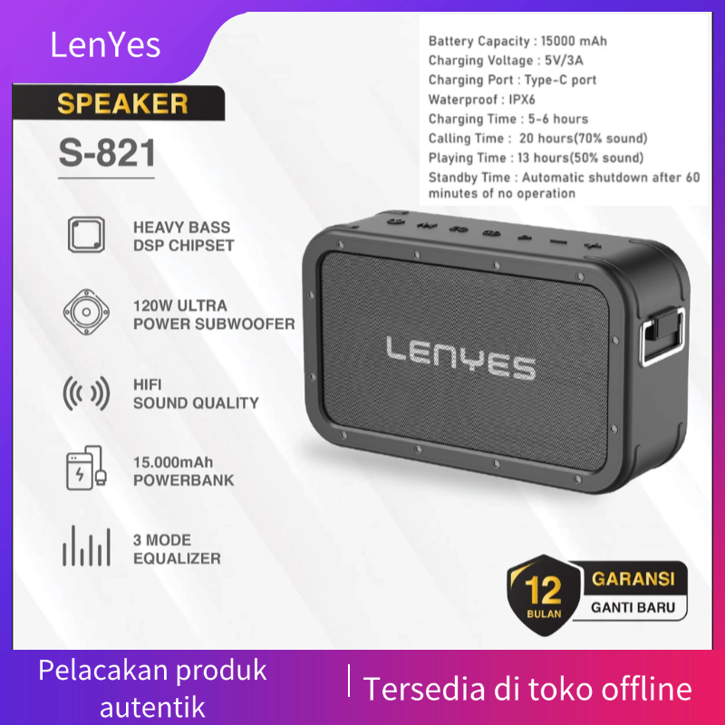 LENYES S821 120W ROYAL BASS Speaker Wireless Bluetooth 5.0 DSP Super Power Subwoofer TWS