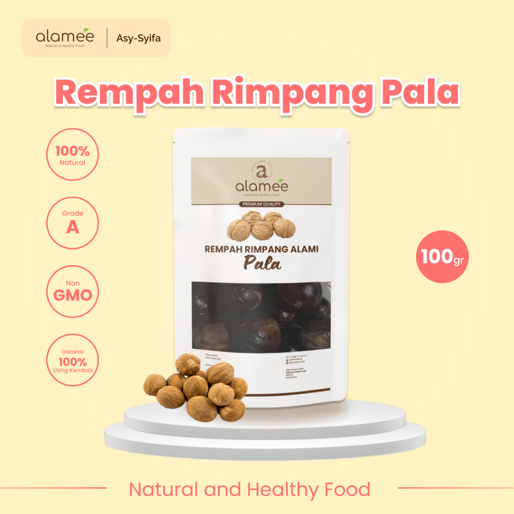 

ALAMEE Biji Pala Utuh Rempah Kering Nutmeg Whole Rimpang Organik Alami Bumbu Seasoning Masakan 100gr