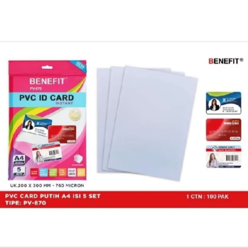 

PVC ID CARD Benefit Instant Per 5 Seets Ketebalan 0,76mm INKJET A4 Kualitas Premium