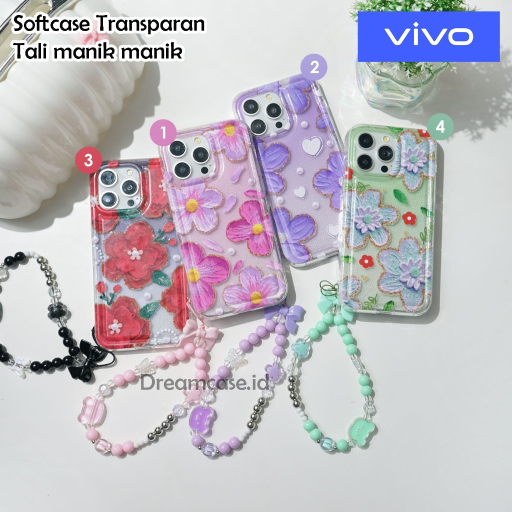 [TP-12] Softcase Clear Bunga Tali Strap Pita FOR VIVO Y22S Y21S Y17S Y20S Y12S Y15S VIVO V27E V9E V2