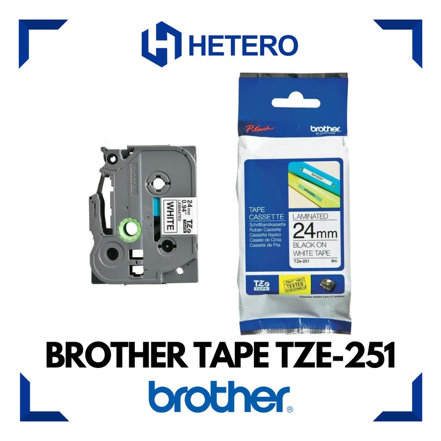 

BROTHER Color Tape TZE-251 Black on White, 24mm