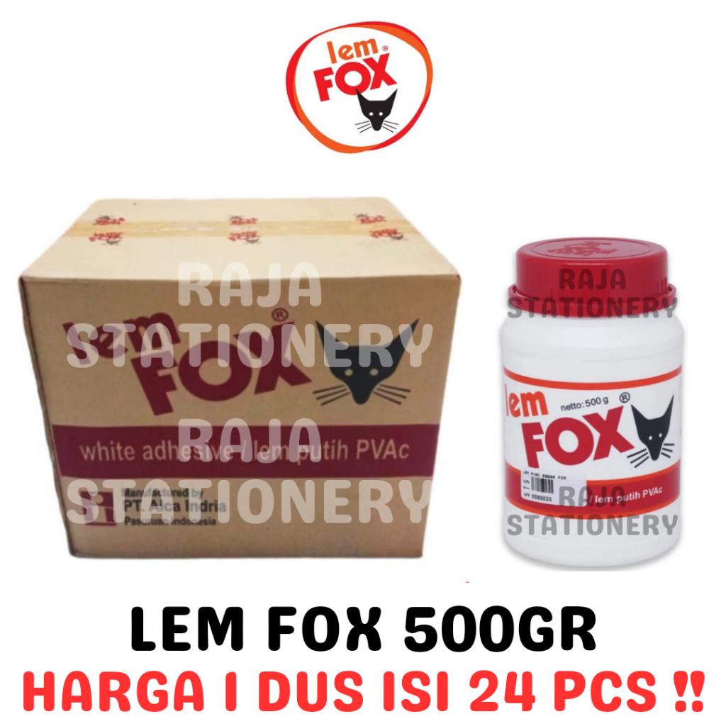 

LEM FOX PUTIH 500gr BOTOL JUMBO PVAC KAYU KERTAS PLAMUR TEMBOK WHITE GLUE DUS KARTON [24PCS]