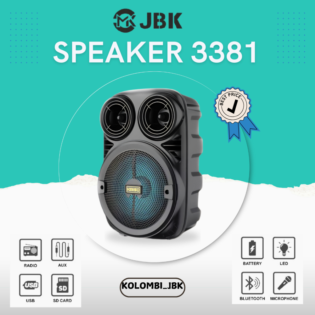 Speaker Bluetooth Karaoke 3381 JBK Extra Bass Gratis Microphone