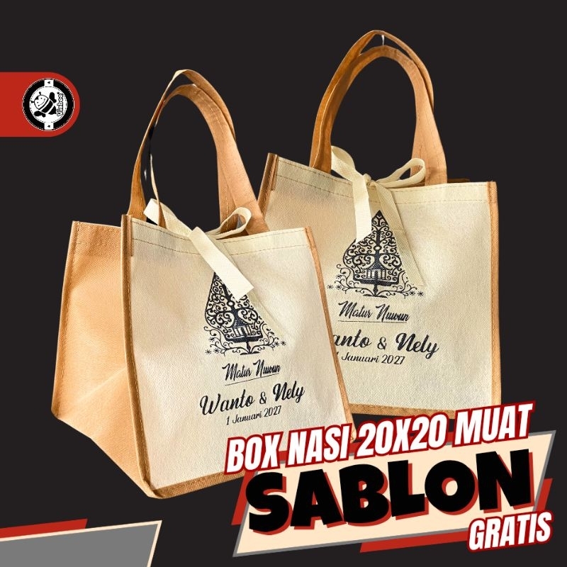 PROSES CEPAT FREE CUSTOM SABLON MUAT DI ISI BOX KOTAK NASI SNACK JAJAN TAS GOODIEBAG SPUNBOND WEDDIN