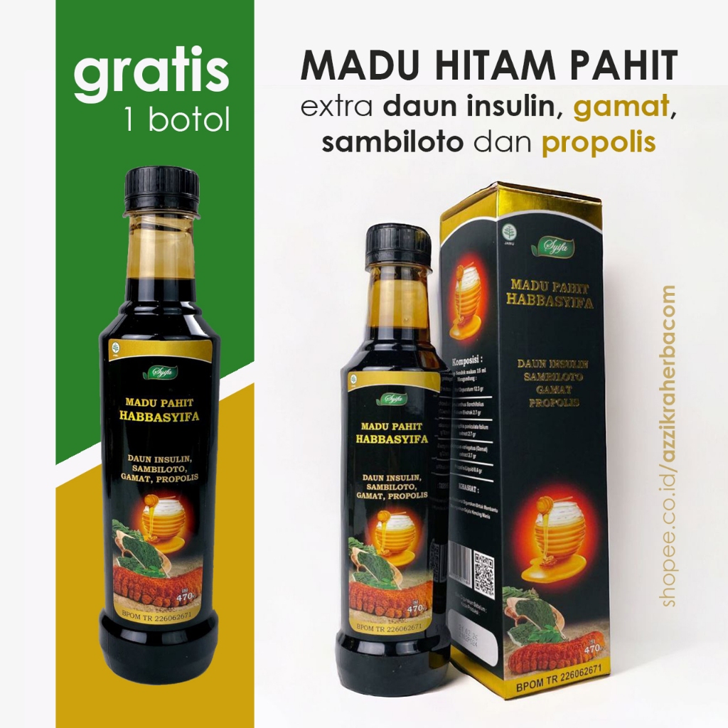 

Habbasyifa Madu Hitam Pahit Original Gamat Gold Plus Propolis 470 gr