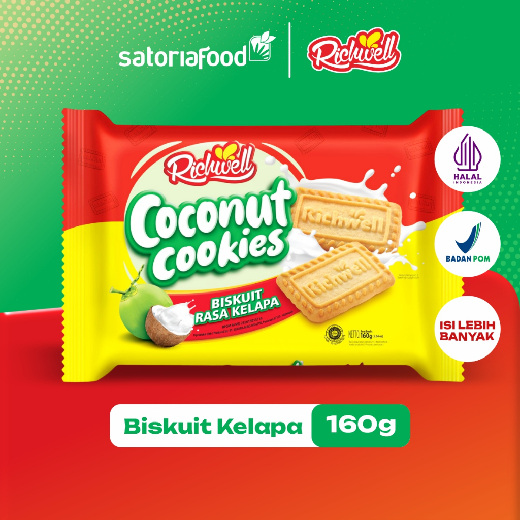 

Richwell Cookies Coconut 160g | Cemilan Snack Biskuit Kukis Rasa Kelapa