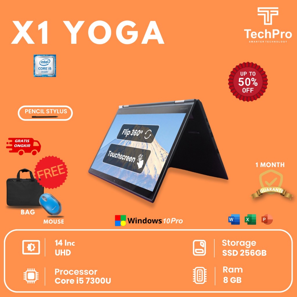 Laptop Second Like New Lenovo Thinkpad X1 Yoga i5 Gen 6Th (RAM 8GB  SSD 256GB) Layar 14" BERGARANSI 