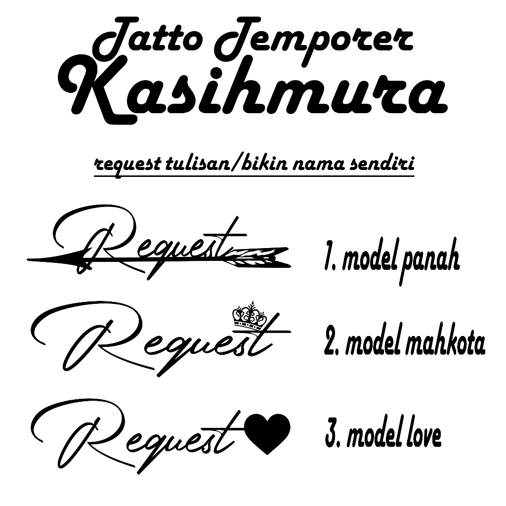 Tato temporer pesan nama + Logo, tato temporer nama sendiri sesuai request, tato costum nama