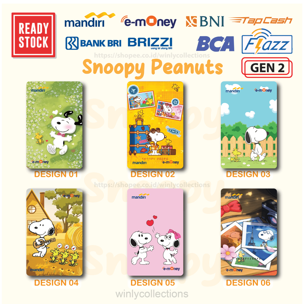 KARTU EMONEY SNOOPY PEANUTS LUCU ANIME FLAZZ BCA GEN 2 MANDIRI TAPCASH BNI BRI BRIZZI - 1 SISI