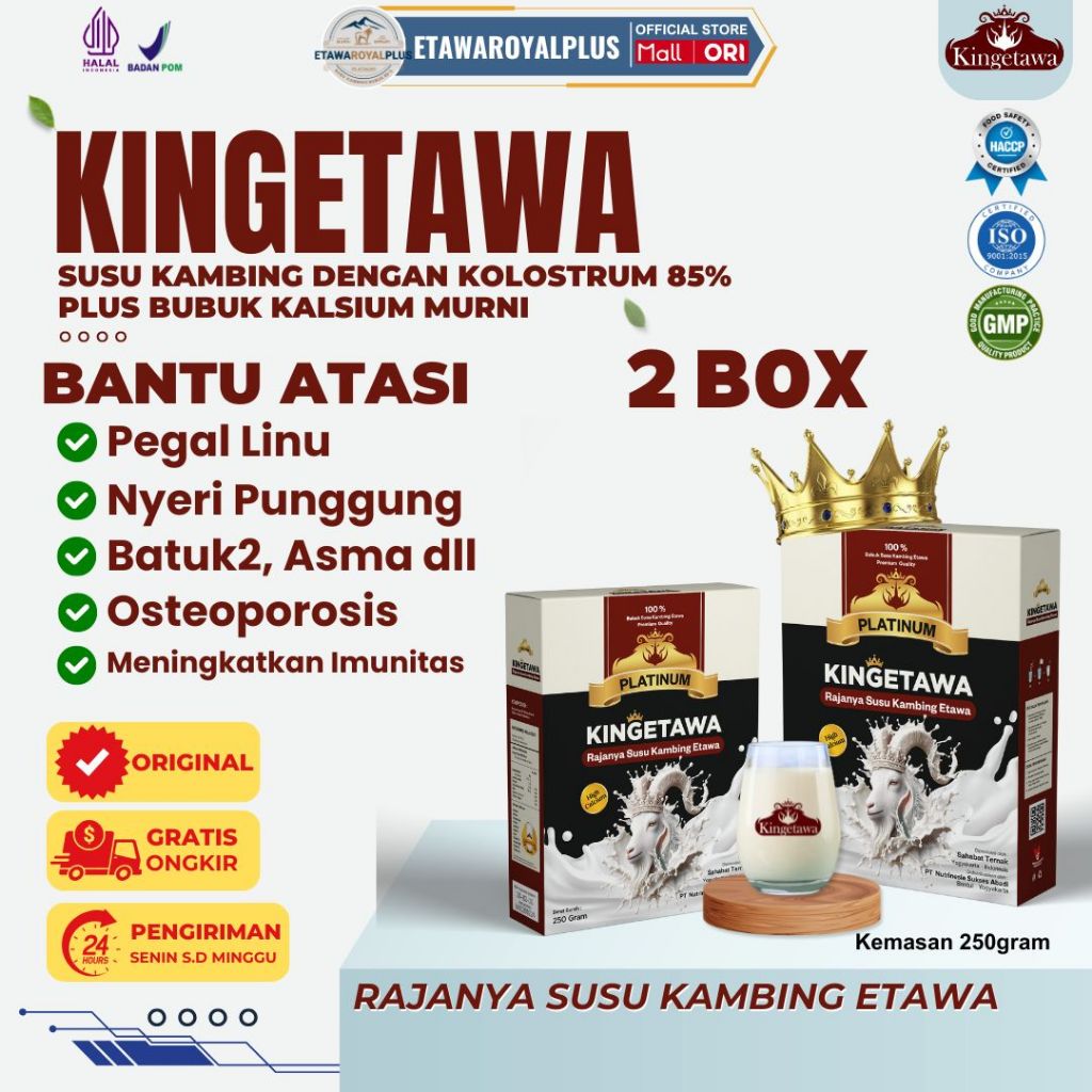 

Kingetawa Platinum - Susu Etawa High Calcium Grade A - BPOM & Halal - Cegah Osteoporosis - 2 BOX