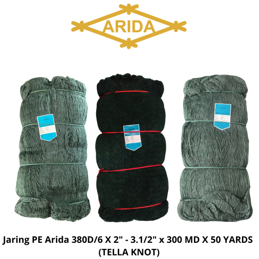 Jaring PE Arida 380D/6 X 2" - 3.1/2" x 300 MD X 50 YARDS (tella knot)