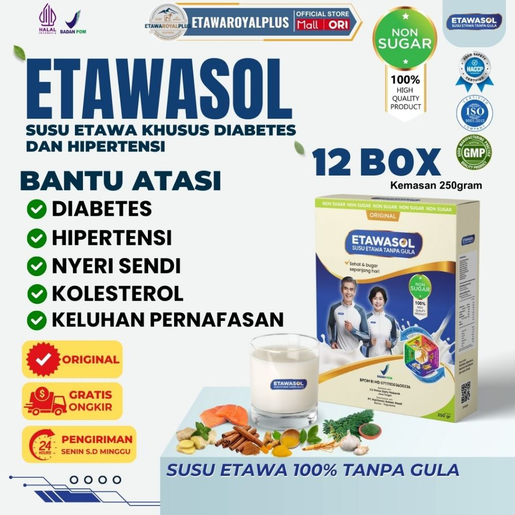 

BARU! Etawasol Susu Kambing Non-sugar Atasi Diabetes, Hipertensi, Nyeri Sendi dan Pernafasan 12 Box