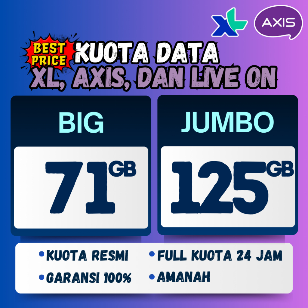 PAKET DATA XL DAN AXIS COMBO KUOTA AKRAB FULL KUOTA 24 JAM GARANSI 100% MASA AKTIF 30 HARI