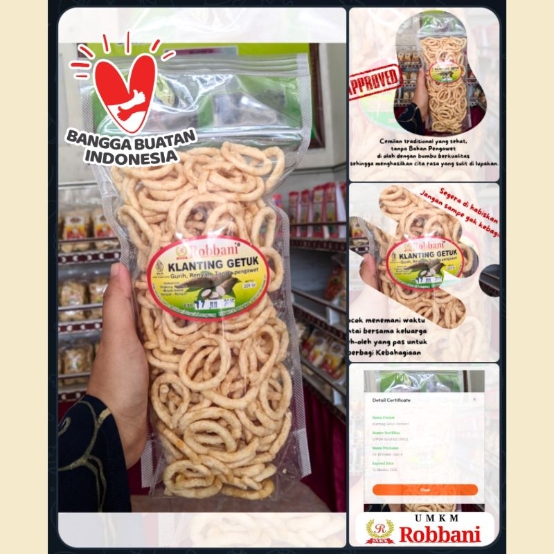 

Klanting Getuk Robbani Snack 220 gram Lanting Kemasan Besar Kelanting Singkong Oleh-oleh Khas Lampung Gurih Cemilan Keluarga Sehat