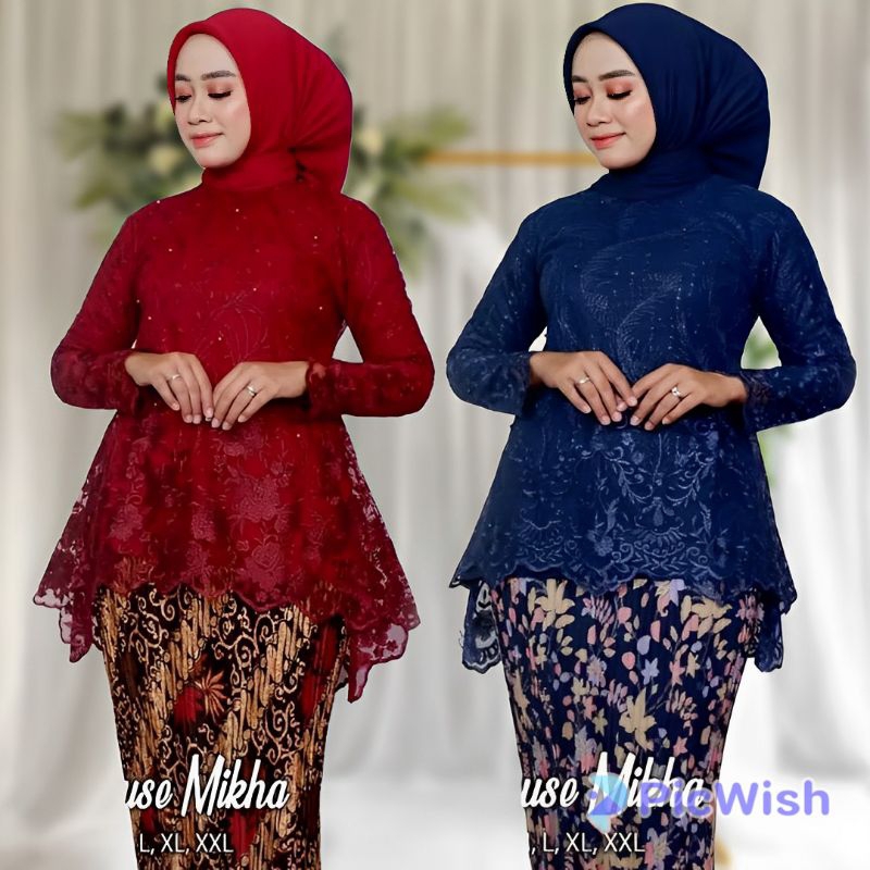 Set Kebaya Jumbo Ld 120 3XL Atasan Kebaya Modern Brokat Rinjani Tille Mix Rok Plisket Batik