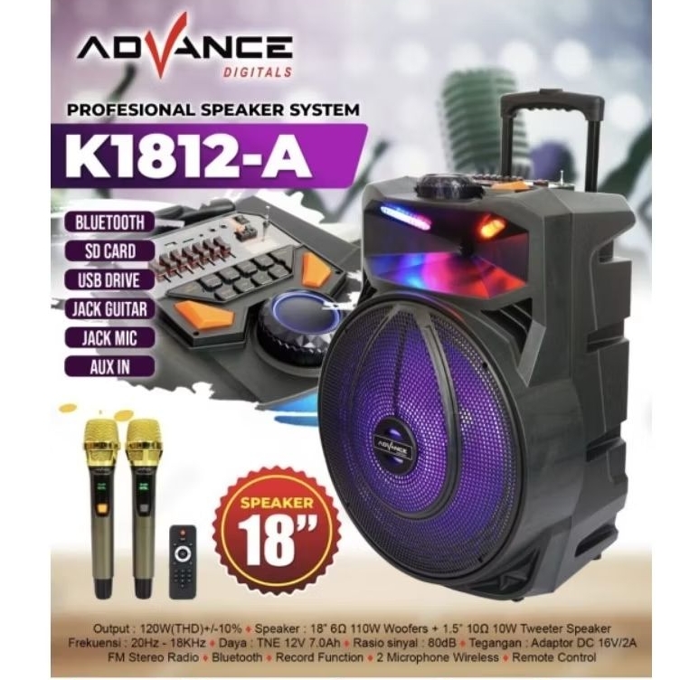 Speaker Bluetooth Trolley ADVANCE K1812-A • 18" Woofer