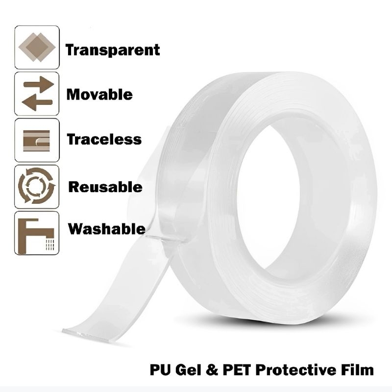 

ACCESORISE Double Tape Gel Isolasi Bening 2 Sisi Perekat Dinding Tembok Tanpa Bekas Selotip Ajaib Super Kuat Waterproof Reusable dobel tip Tidak berbekas