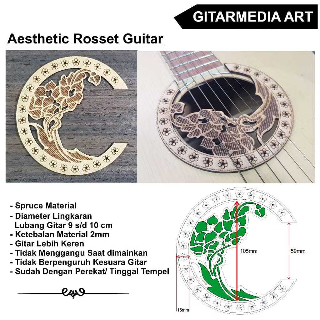 rosset+Pickguard gitar akustik kayu rosset gitar akustik vintage ornament lubang gitar clasik style
