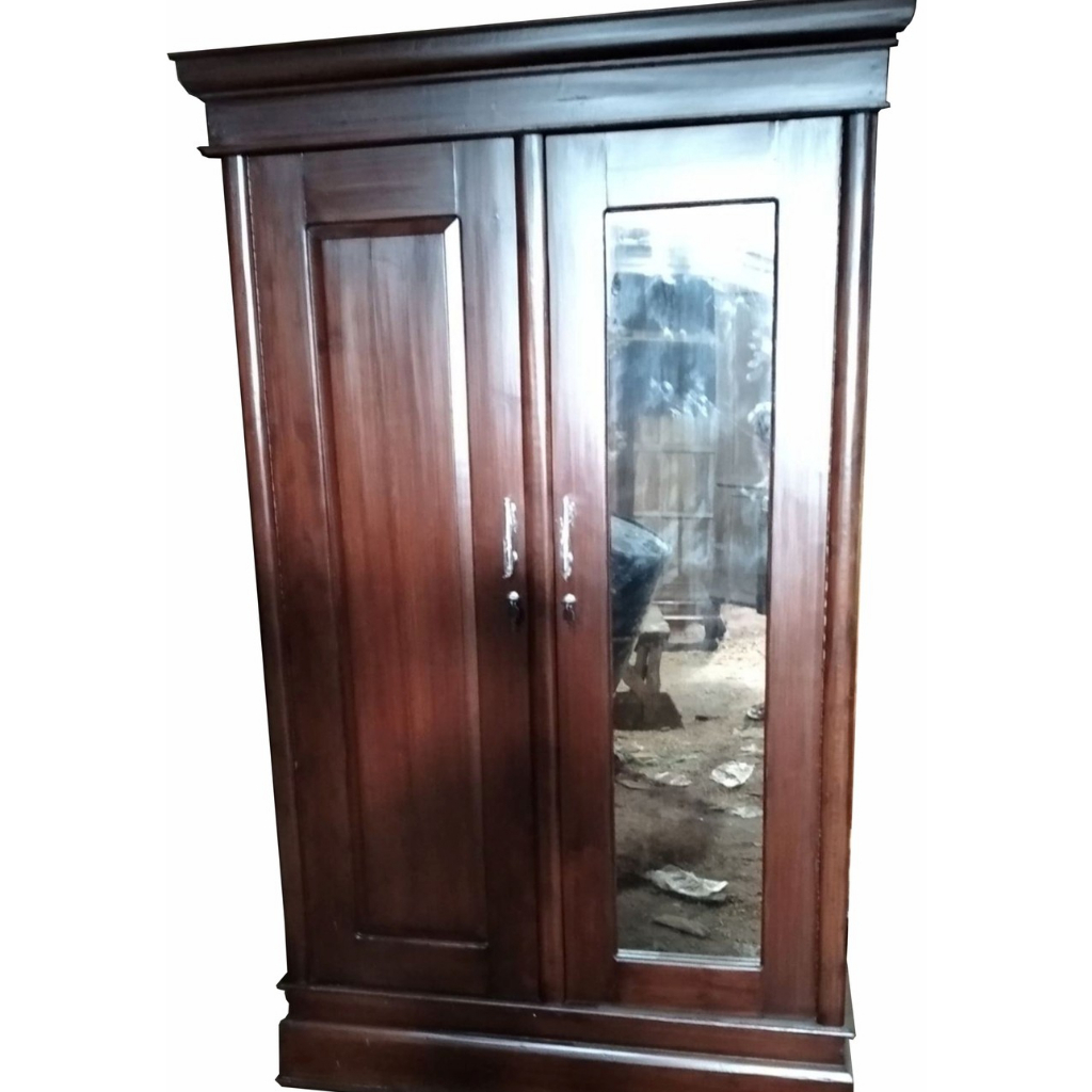 LEMARI PAKAIAN JATI 2 PINTU KACA