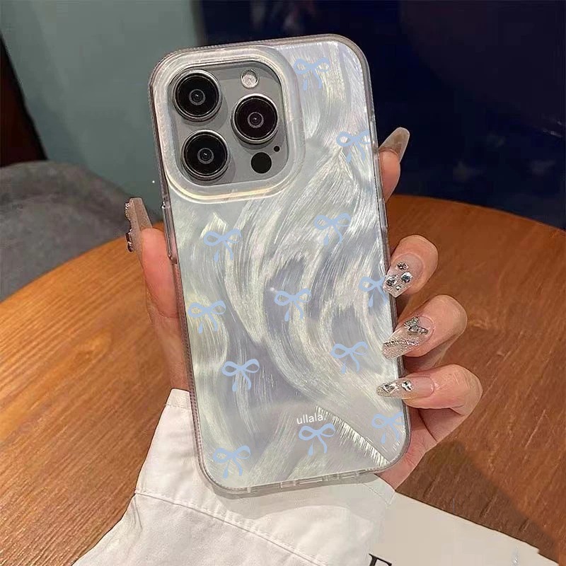 YX58 Case For IPHONE 7G 8G 7 PLUS 8 PLUS X XS XR 11 12 13 14 15 16 PRO MAX Clarity blue Ribbon Aesth