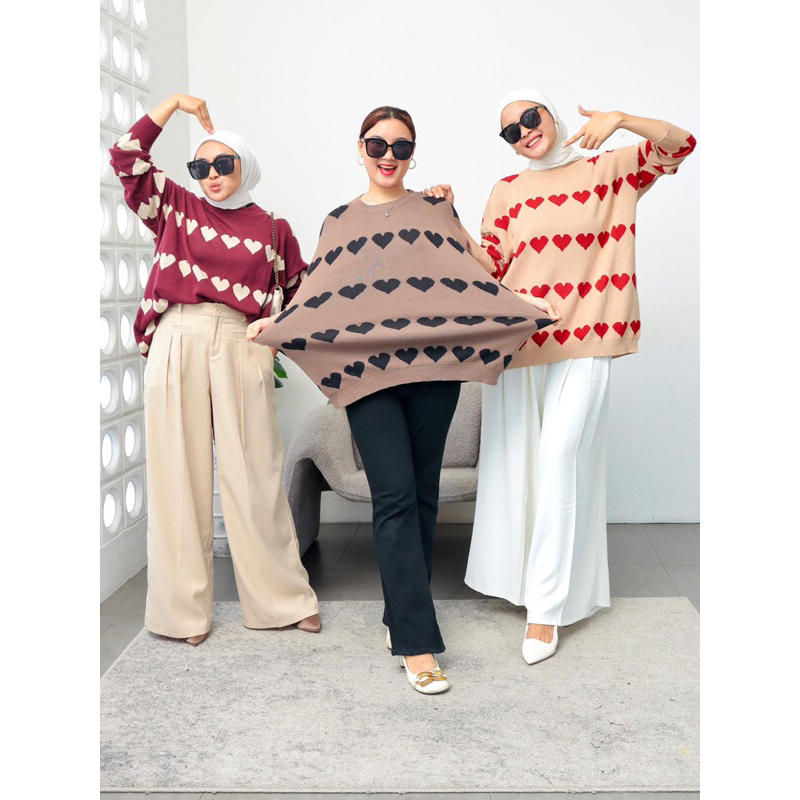Blouse Knit Wanita Love Rajut Premium Oversize Jumbo Bigsize