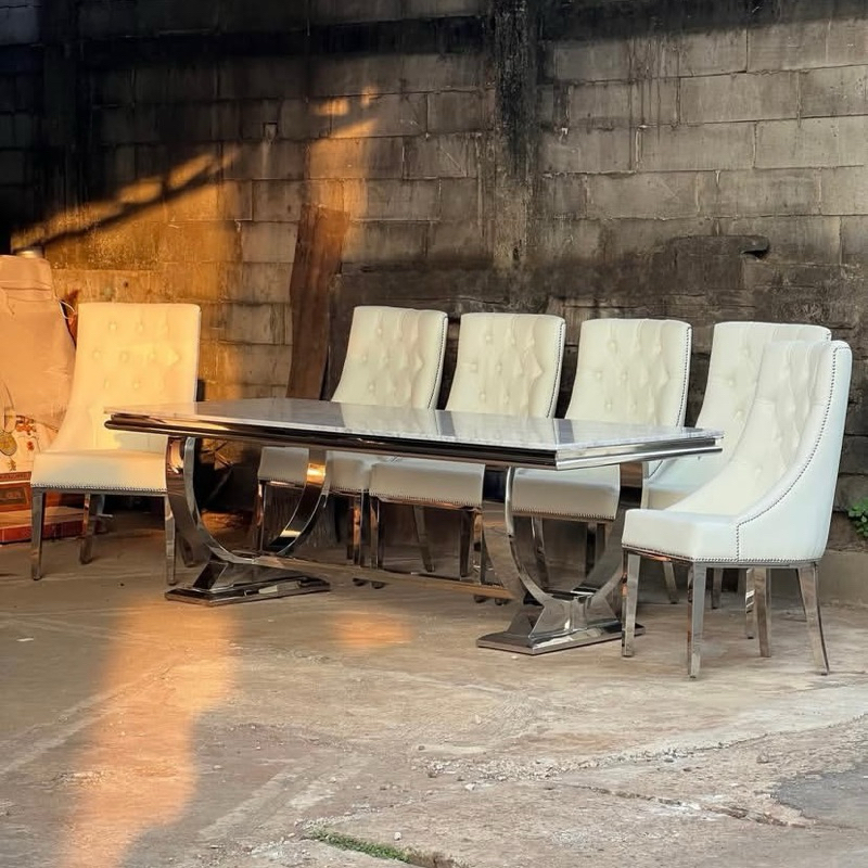 dining set stainless meja makan marmer set meja makan marmer stainless