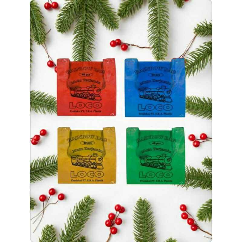 Kantong Plastik Kresek Warna Warni / Kantong Plastik Loco Rainbow / Plastik Kresek Hijau Merah Kunin