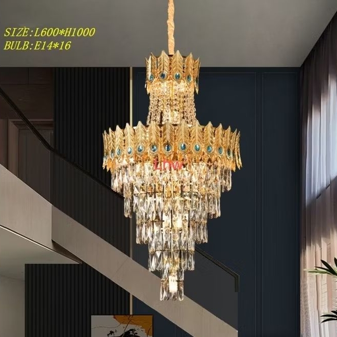 Lampu hias kristal bulu merak mas mewah elegan dekor ruangan tamu, pertemuan, resto, cafe, studio XD