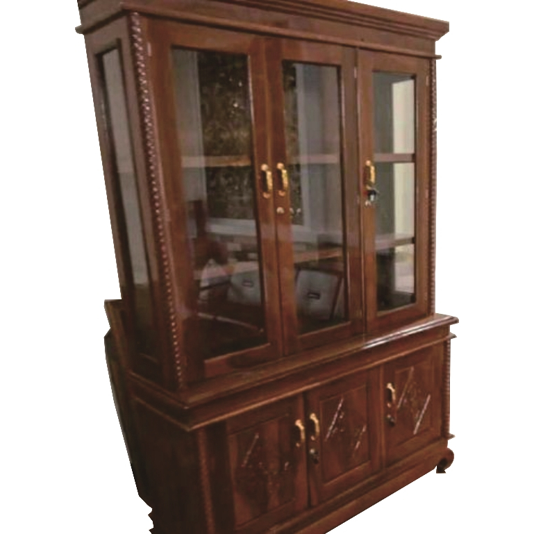 LEMARI PAJANGAN JATI 3 PINTU KACA