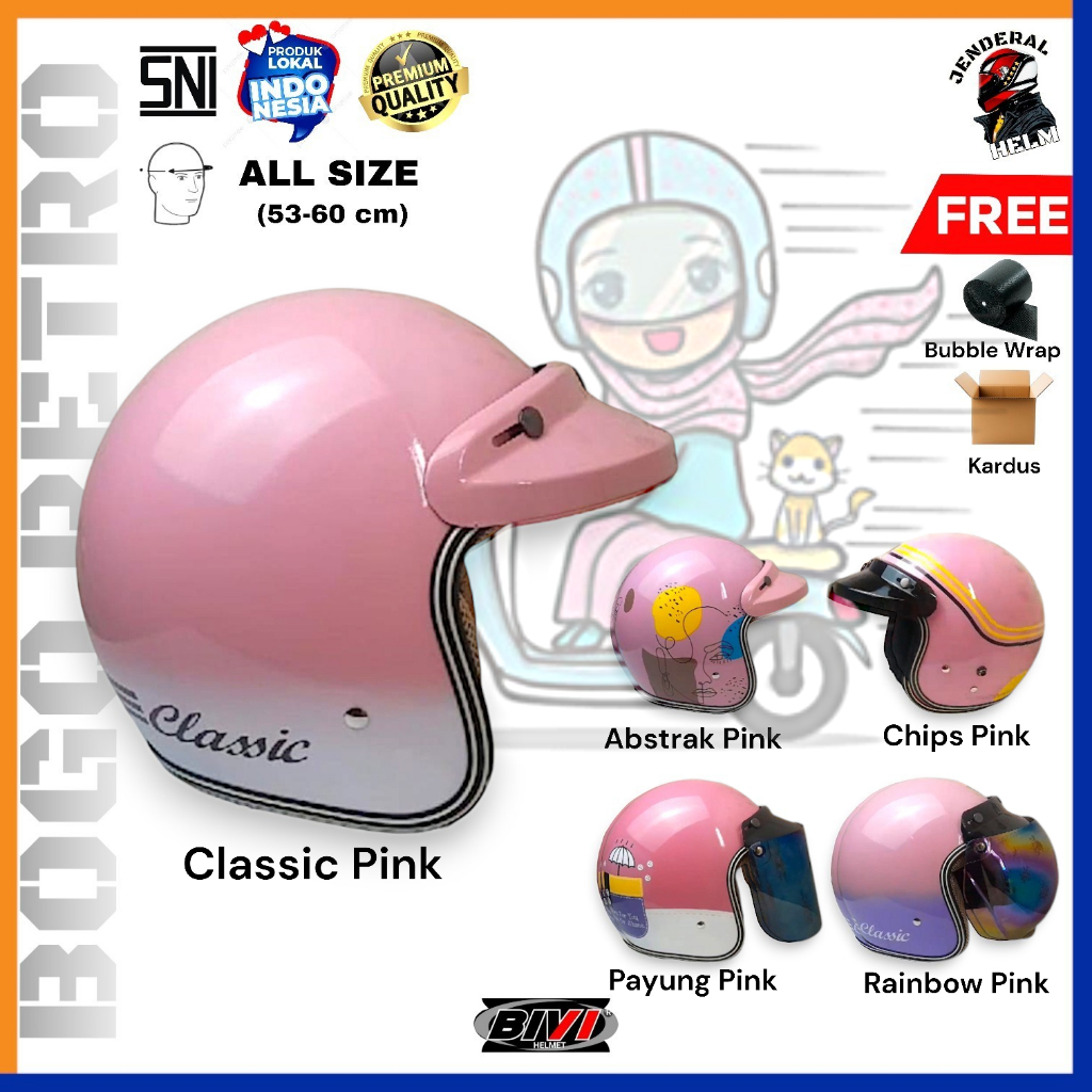 Helm Bogo Dewasa Motif Cewek Hijab SNI Bivi Half Face Jenderal Helm