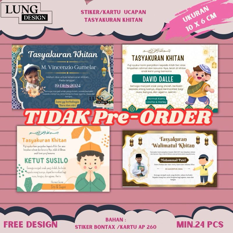 Kartu Tasyakuran Khitan & Stiker Tasyakuran khitan | Sunat / Sunatan / Cetak Kartu/Stiker Tasyakuran