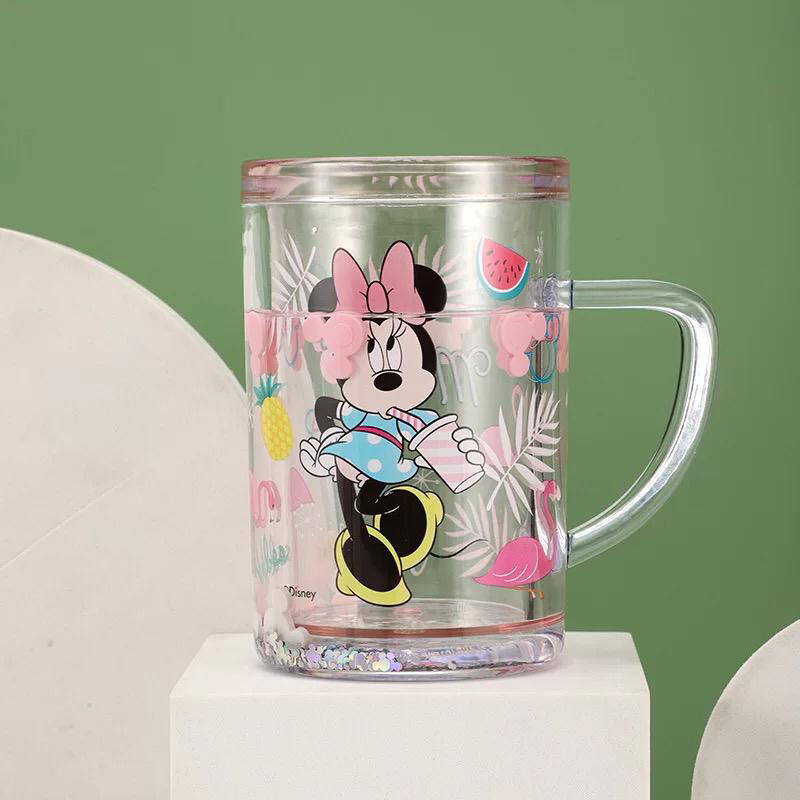 GELAS DISNEY | GELAS ANAK MINUM SUSU Motif Kartun Disney dengan Sequin Manik-Manik