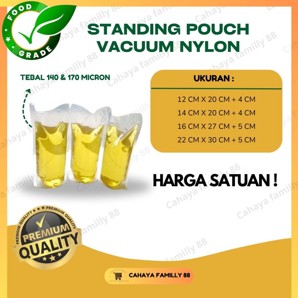 ( 20 Lembar ) STANDING POUCH VACUUM NYLON - KEMASAN PLASTIK CAIRAN