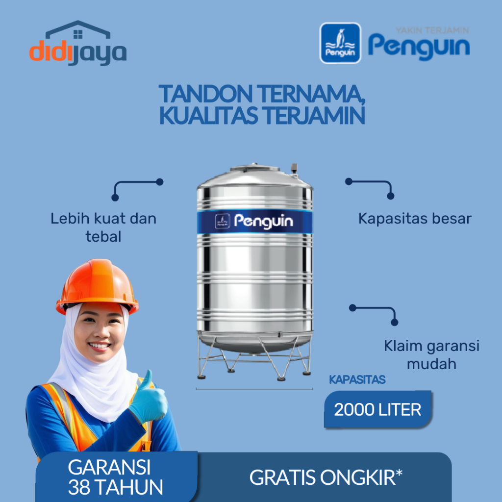 Tandon Air Stainless Steel 1000 Liter Penguin | Toren Air | Tangki Air Stainless Steel TBSK 1000