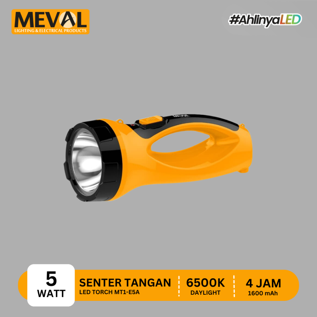 MEVAL Rechargeable Senter LED 5 Watt Elliptical - Putih