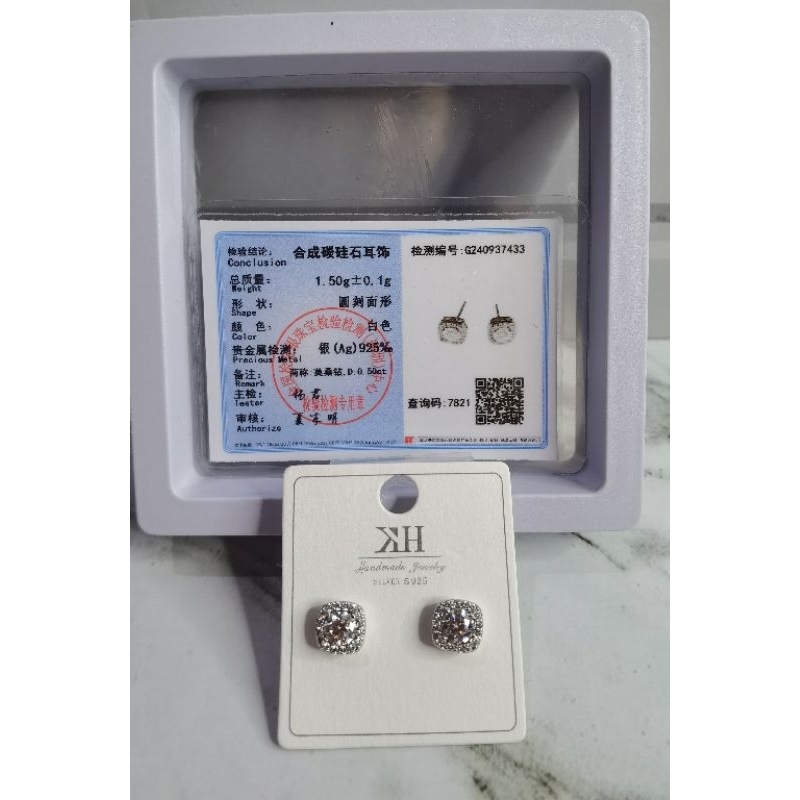 Anting Tusuk Berlian Mossanite 0,5ct Perak S925 + Sertifikat