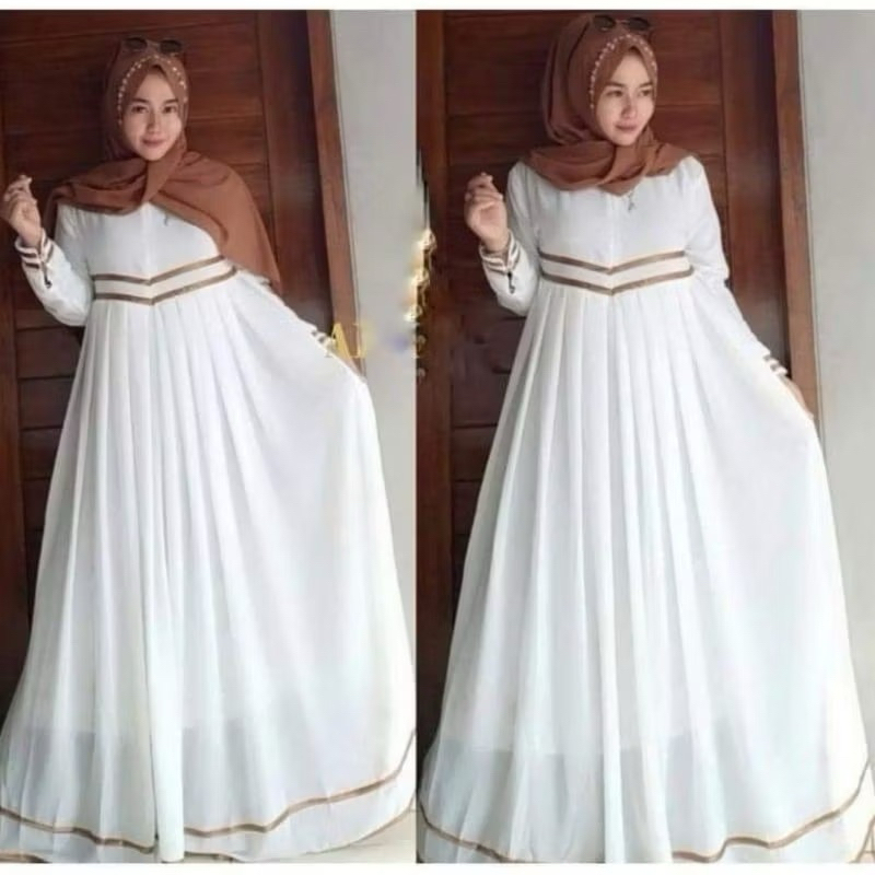 Gamis ceruti babydoll premium jumbo//gamis putih//gamis jumbo LD130//gamis terbaru 2025//baju lebara