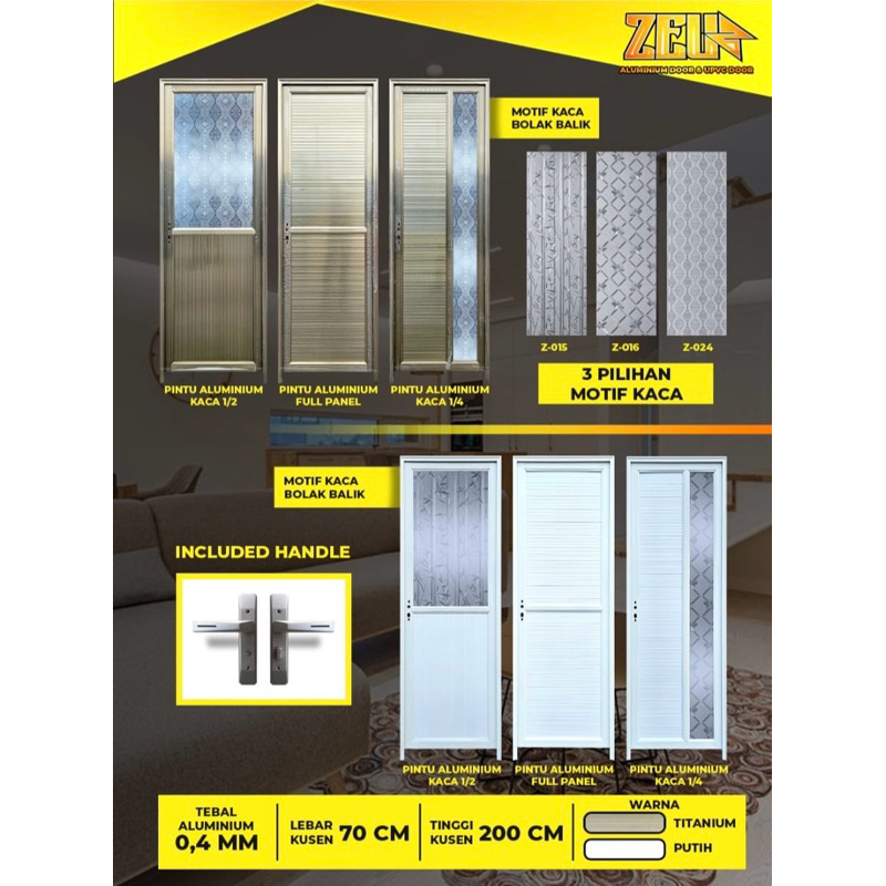 Pintu kamar mandi aluminium ZEUS Premium