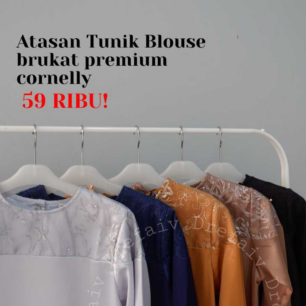 Atasan Blouse Tunik Wanita Kombinasi  Brukat Brokat Premium Cornelly Mewah Elegan Rapihan
