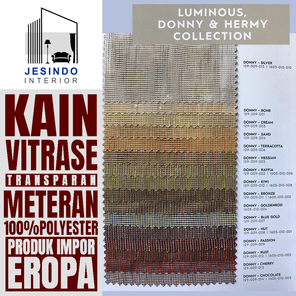 DONNY Kain Gorden  Vitrase Impor Eropa Meteran Bahan Polyester Trasparan