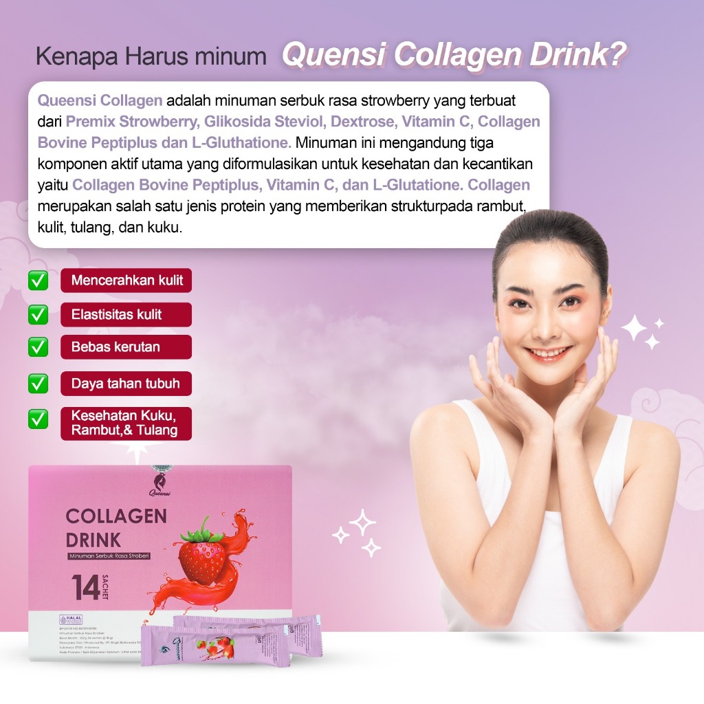 QUEENSI KOLAGEN ORIGINAL WITH L-GLUTATIION VITAMIN C DAN BOVINE PEPTIPLUS KOLAGEN SAPI